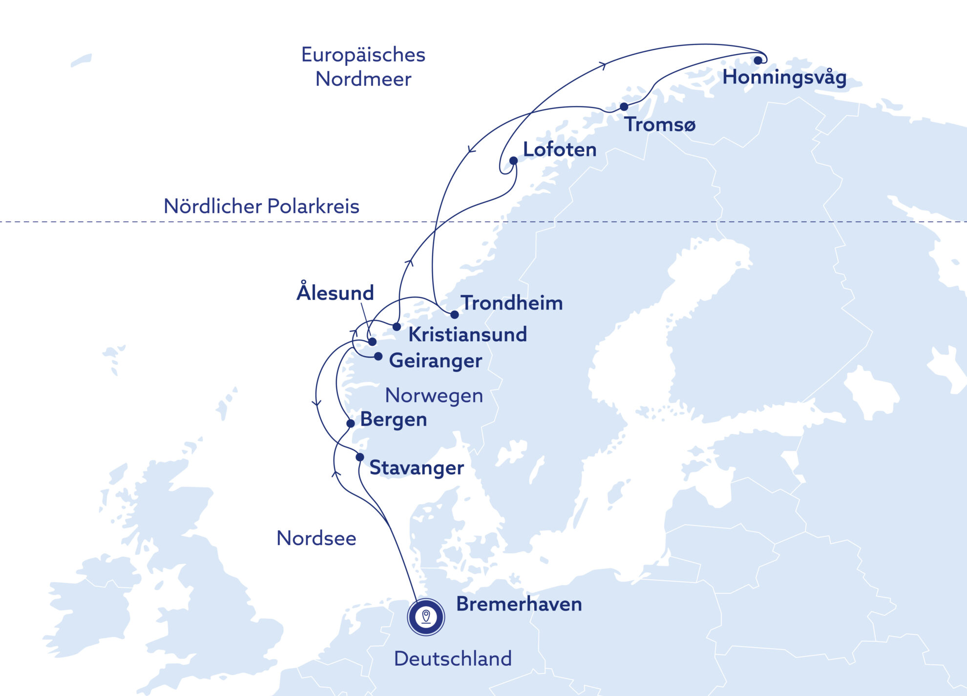 Routenkarte, VASCO DA GAMA, Norwegen, Seereisen, nicko cruises