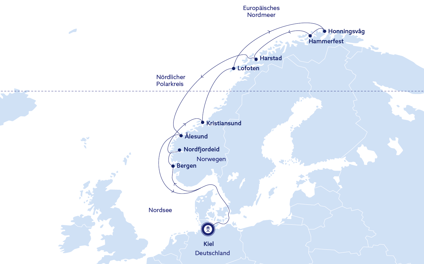 Beschreibung der Route für die Nordkap Kreuzfahrt